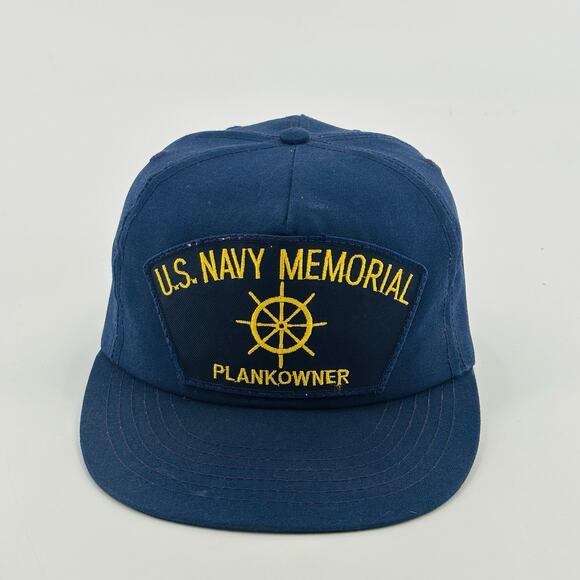 VTG US NAVY Memorial Plankowner Snapback Hat Military Blue MADE IN USA - Picture 1 of 7